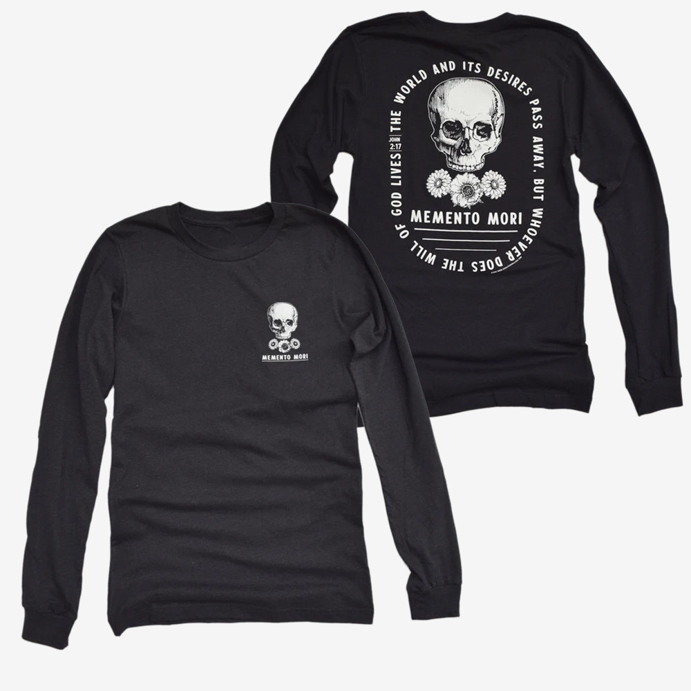 Memento Mori Skull Graphic Long Sleeve Shirt Remeber You Must Die Catholic Clothing Line