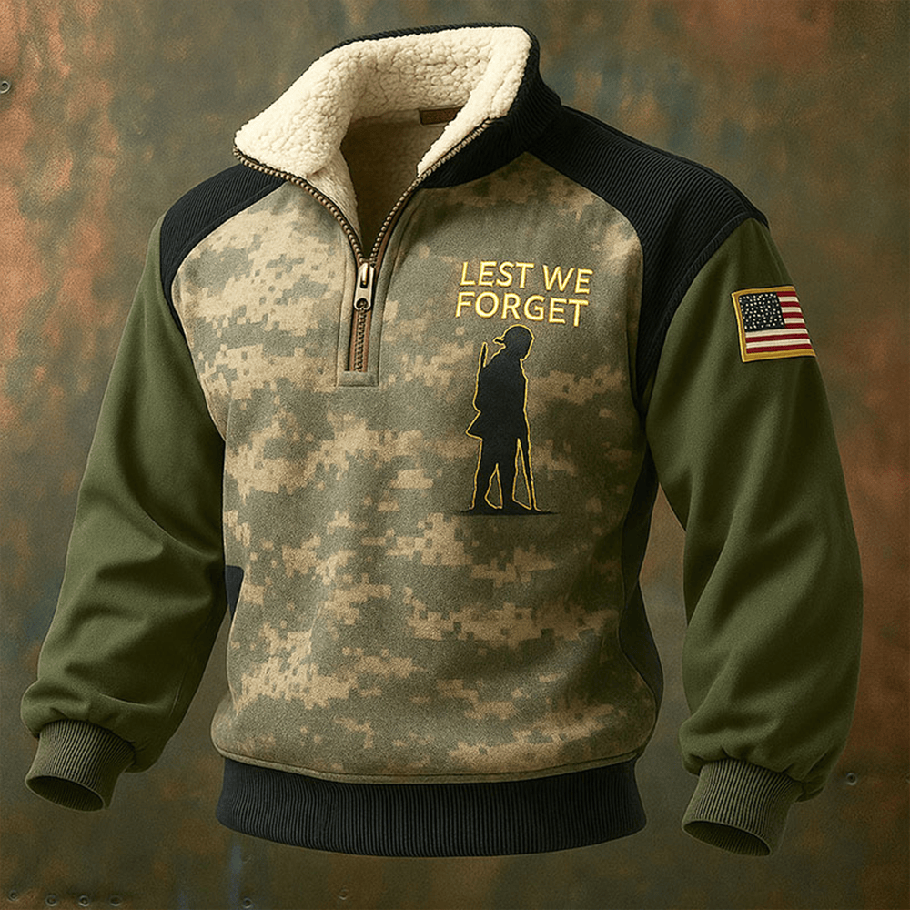 Memorial Day Lest We Forget Camo Stand Up Collar Sweater Military Remembrance Clothing Gifts