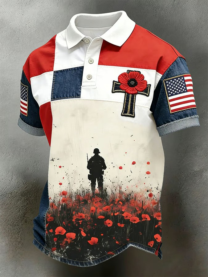 Memorial Day Polo Shirt Soldier Poppy Field Patriotic Fan Gear Gift Ideas For Dad
