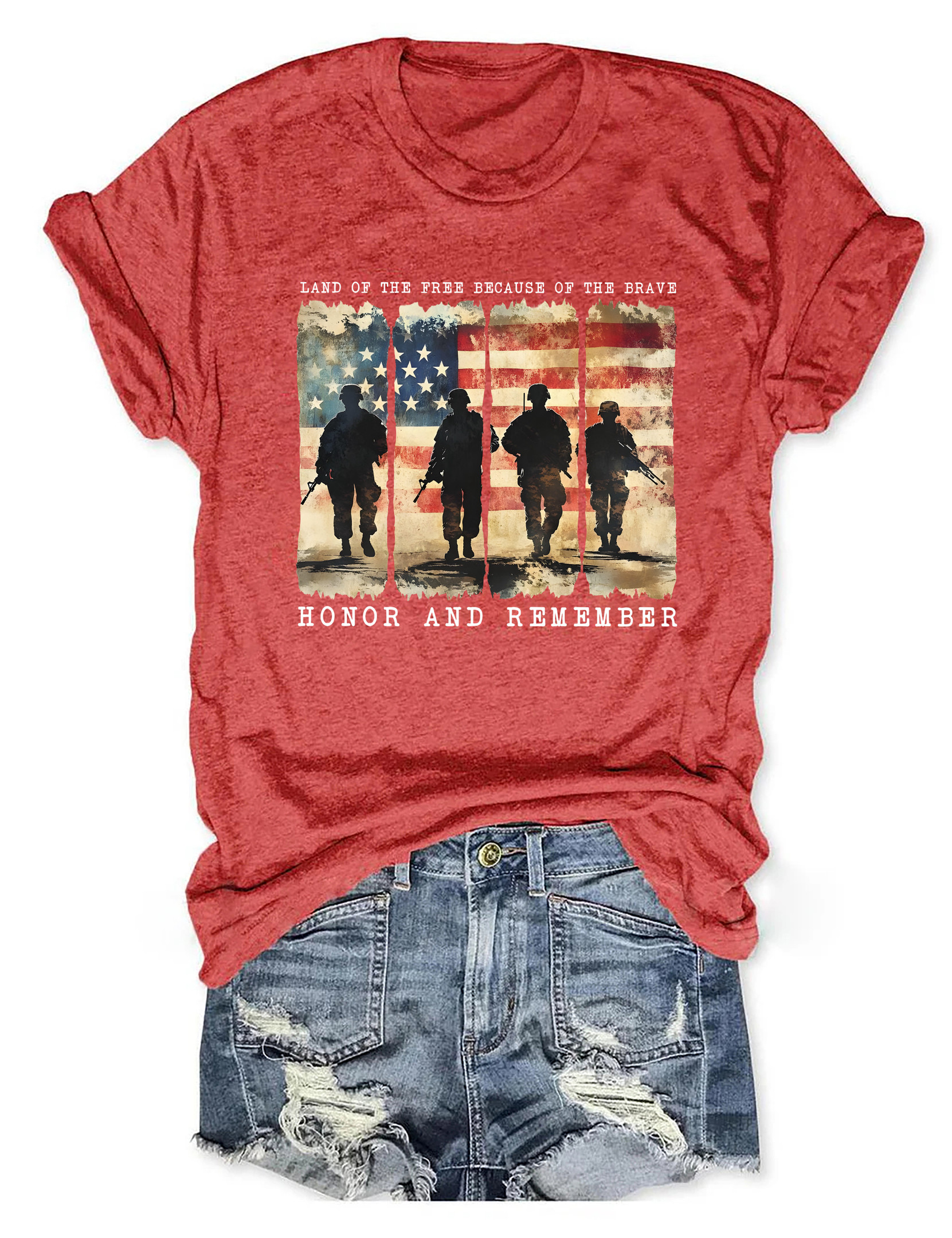 Memorial Day T-Shirt American Flag Pattern Land Of The Free Shirt Patriotic Gifts
