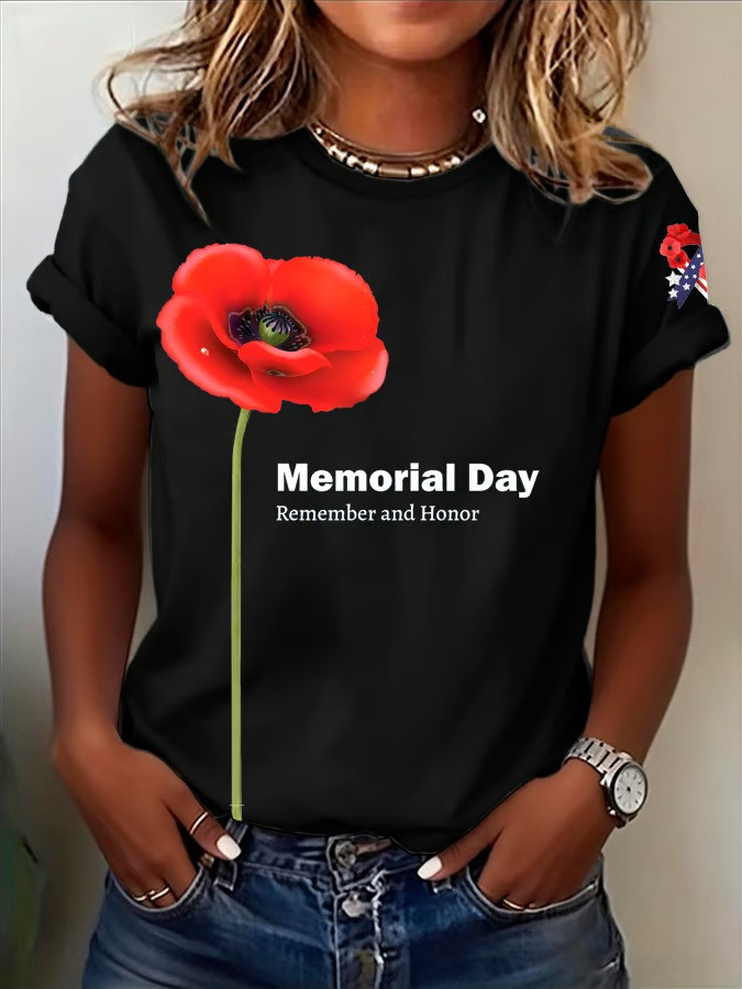 Memorial Day T-Shirt Poppy Flower Tribute Patriotic Apparel Gift Ideas For Family