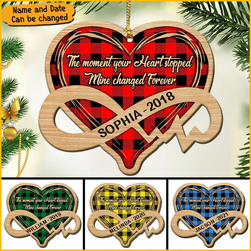 Memorial The moment your Heart stopped mine changed Forever Personalized Wood Ornament
