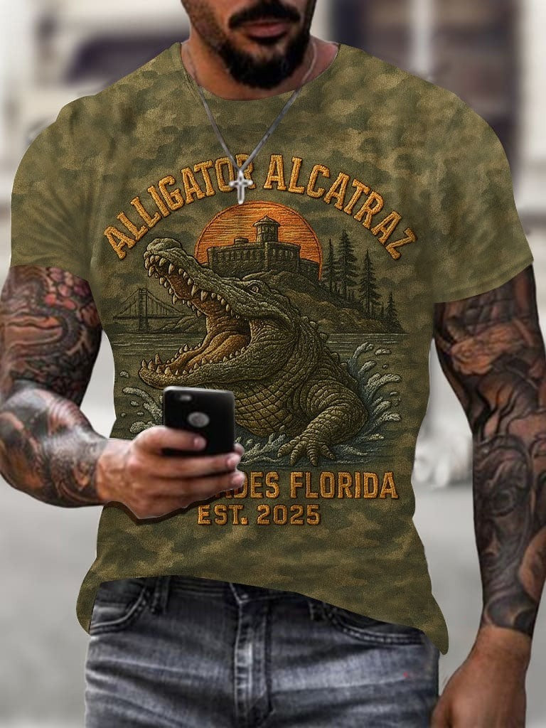 Men's Alligator Alcatraz Print T-Shirt