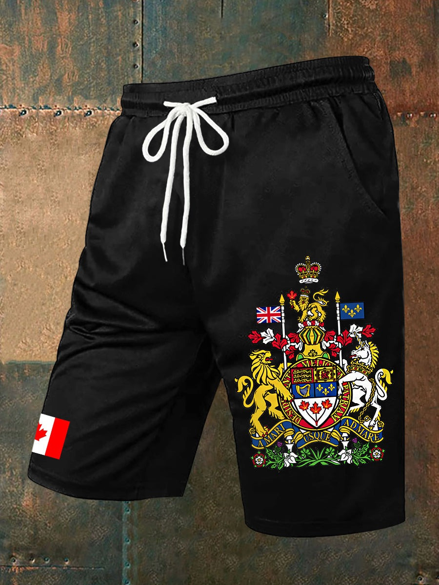 Men's Canada Day Badge Print Shorts Gifts For Canadian