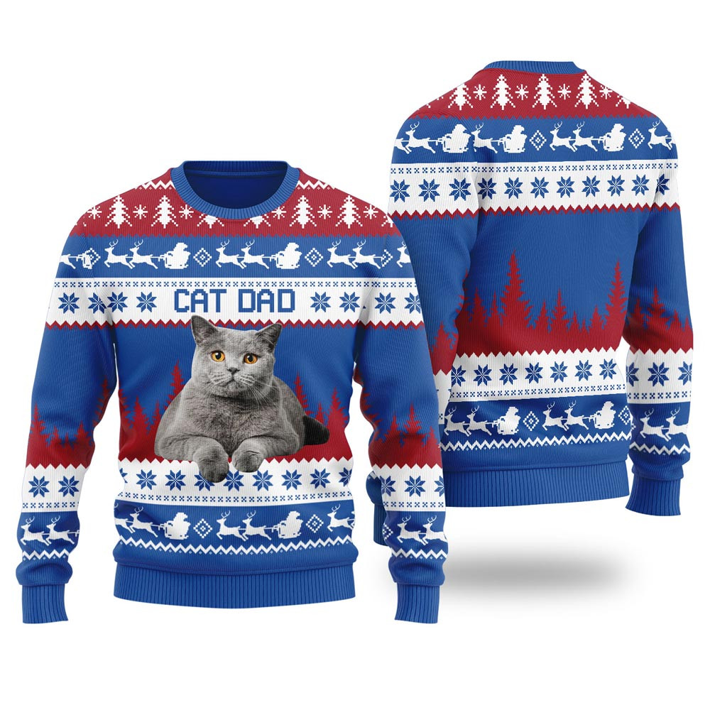 Mens Cat Dad Custom Ugly Christmas Sweater Royal Ugly Christmas Gifts