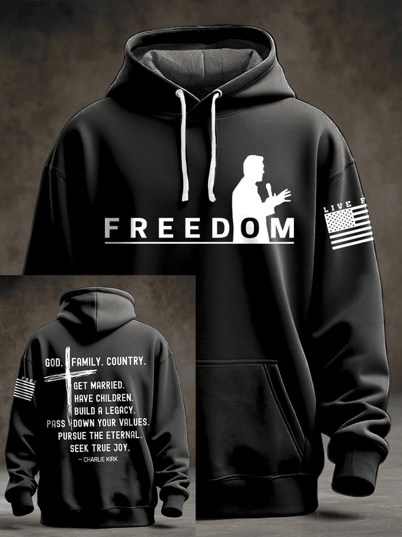 Men's Charlie Kirk Freedom Hoodie God Family Country Hoodie Patriotic Gift for Men