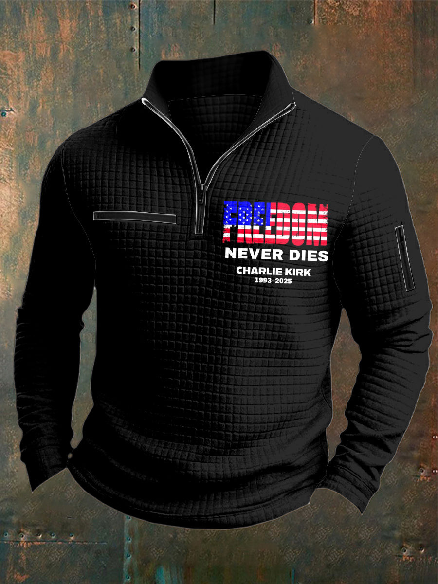 Men's Charlie Kirk Freedom Printed Waffler Casual Zipper Sweatshirt Merch for Patriot