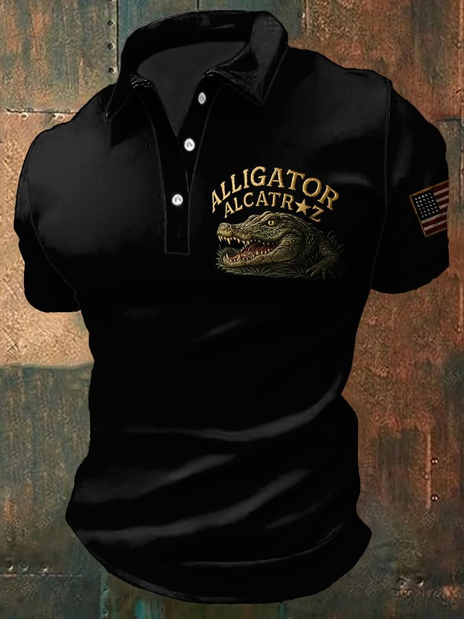 Men's Crocodile Alcatraz Print Polo Shirt