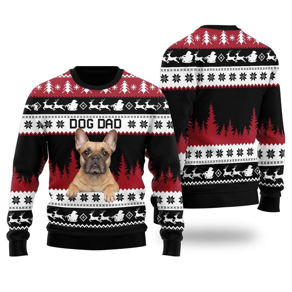 Mens Dog Dad Custom Ugly Christmas Sweater Black Funny Holiday Sweater
