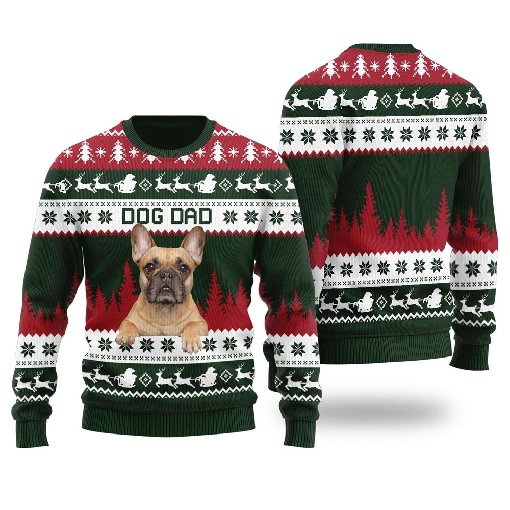 Mens Dog Dad Custom Ugly Christmas Sweater Forest Green Christmas Vacation Sweater