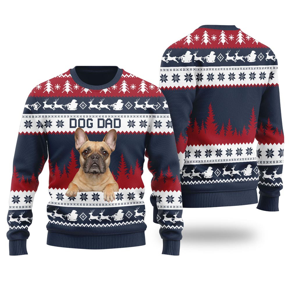 Mens Dog Dad Custom Ugly Christmas Sweater Navy Christmas Sweater Gift
