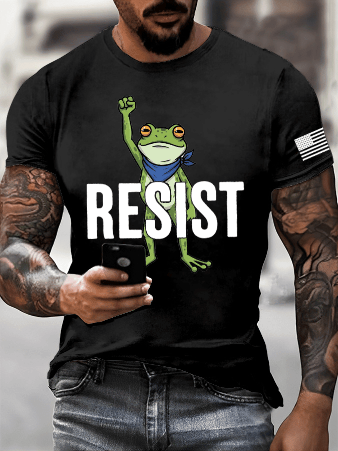 Men's FDT Printed Casual T-Shirt Portland Frog Protest Shirt Anti MAGA Gift for Husband