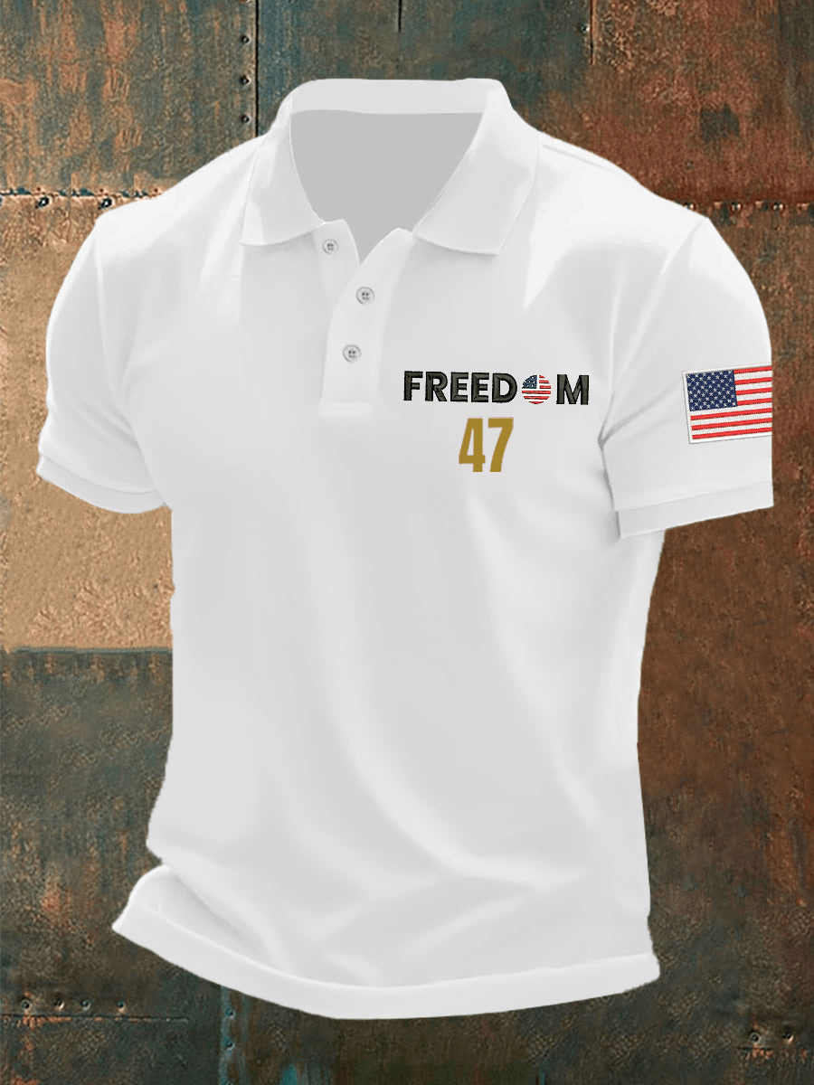Men's Freedom 47 Flag Polo Shirt Charlie Kirk Mens Polo Shirt 47 Merch Gift for Trump Supporters