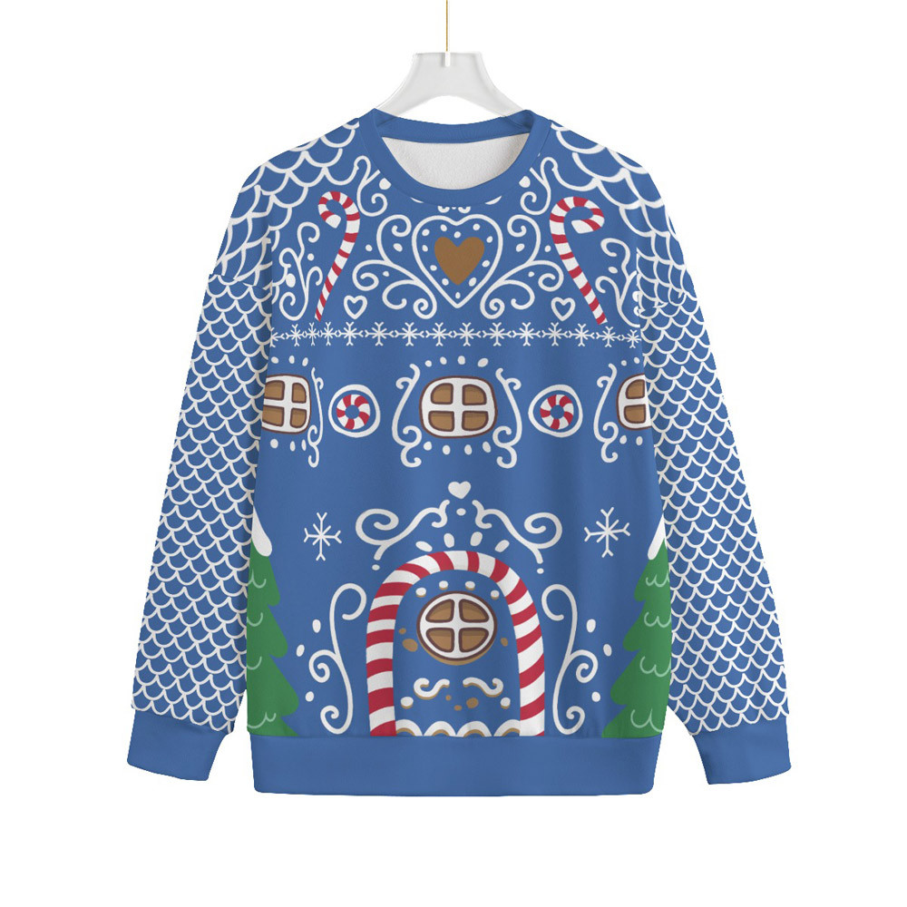 Mens Gingerbread House Plus Size Ugly Sweater Warm Winter Sweater to Brighten Your Holidays