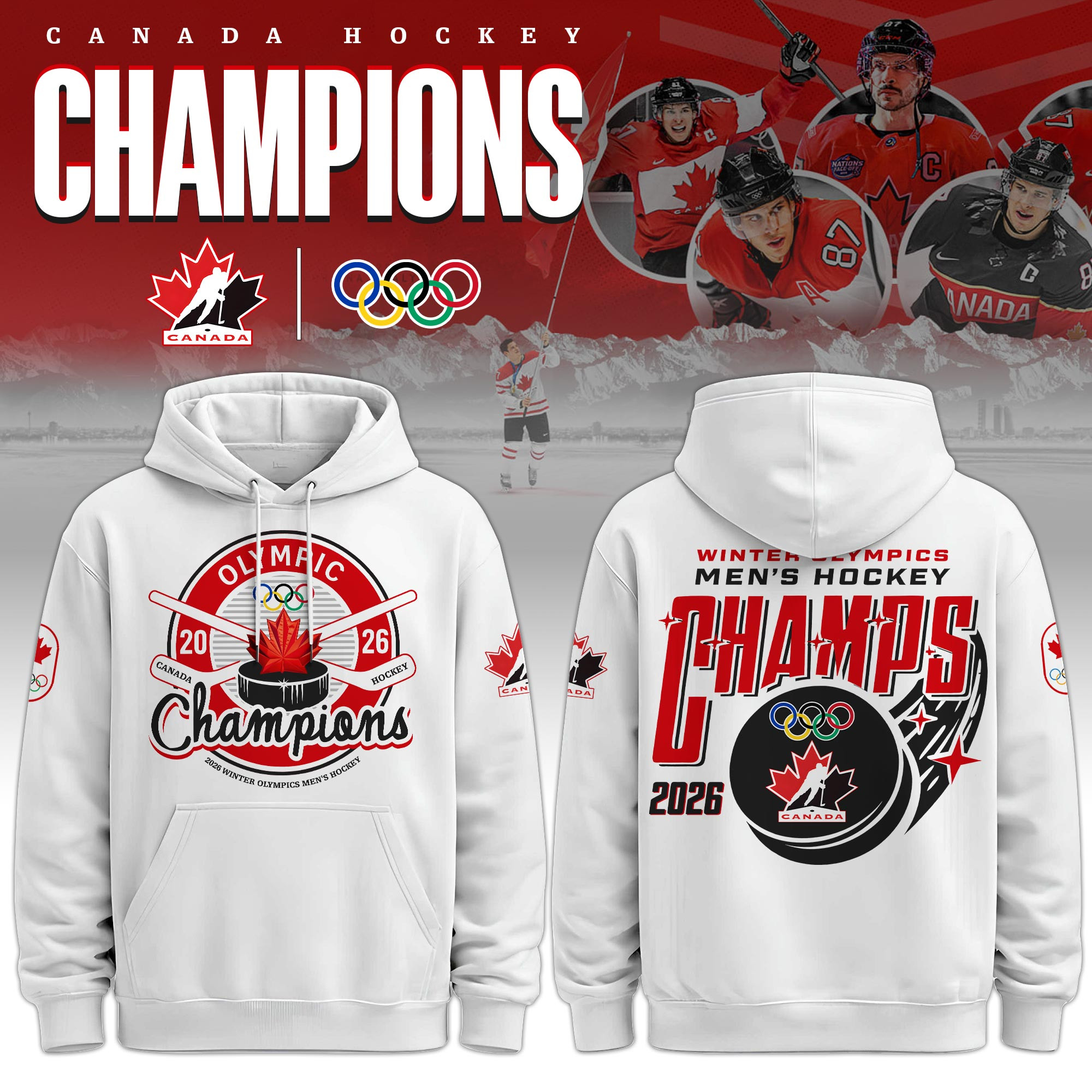 Men's Hockey Milano Cortina Olympics Champions 2026 Hoodie Team Canada Hockey Apparel