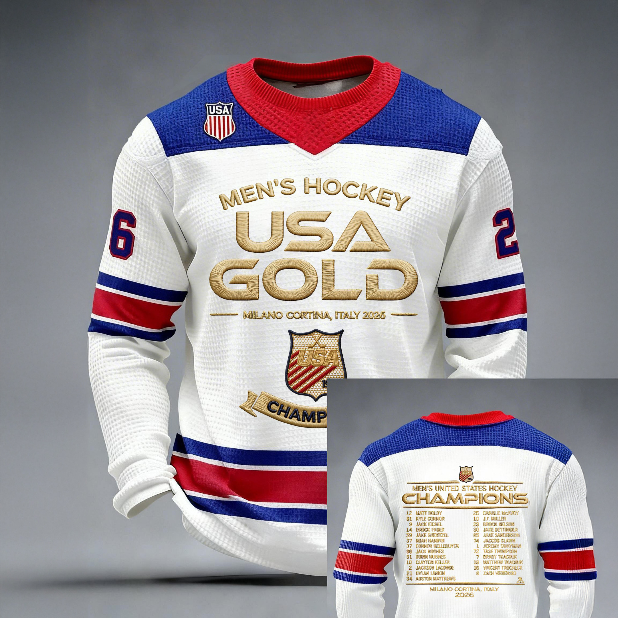 Men's Hockey USA Gold Champions Long Sleeve Shirt USA Hockey Gold Medal Merch Fan Gift