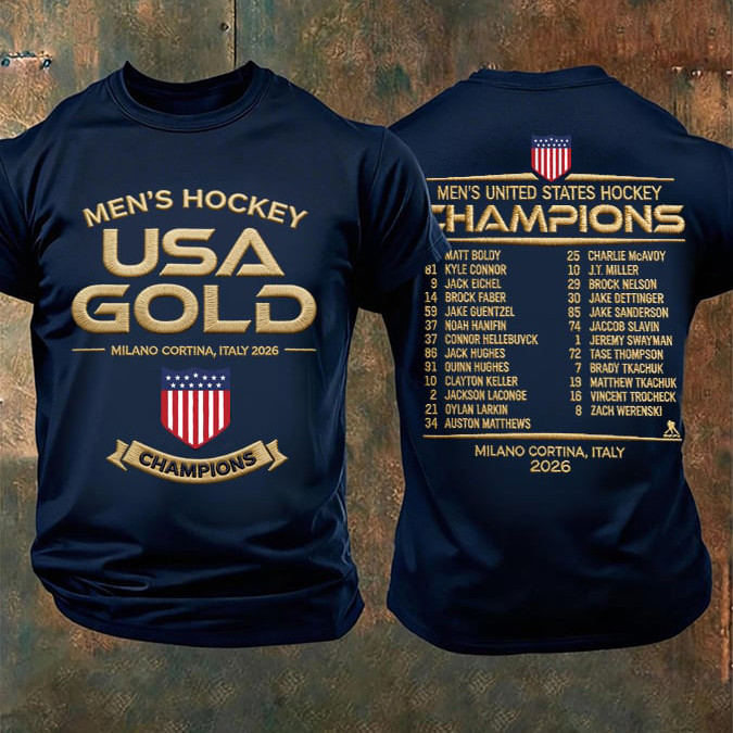 Men's Hockey USA Gold Champions T-Shirt USA Hockey Gold Shirt Best Gift For Him