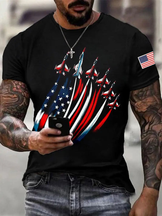 Mens Independence Day Usa Flag Fighter Jets Print Casual Tee Merch Gift For True Grit
