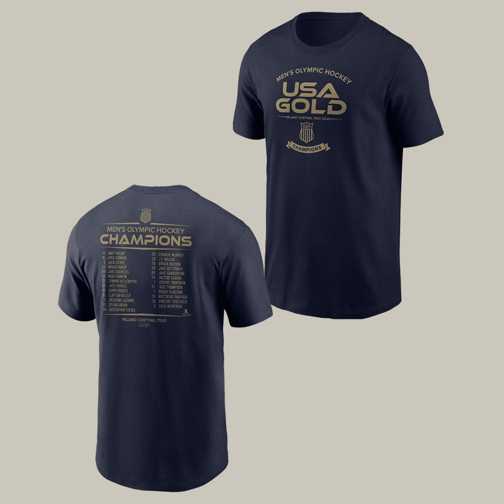 Men's Olympic Hockey Champions USA Gold T-Shirt Milano Cortina Winter Olympic Shirt