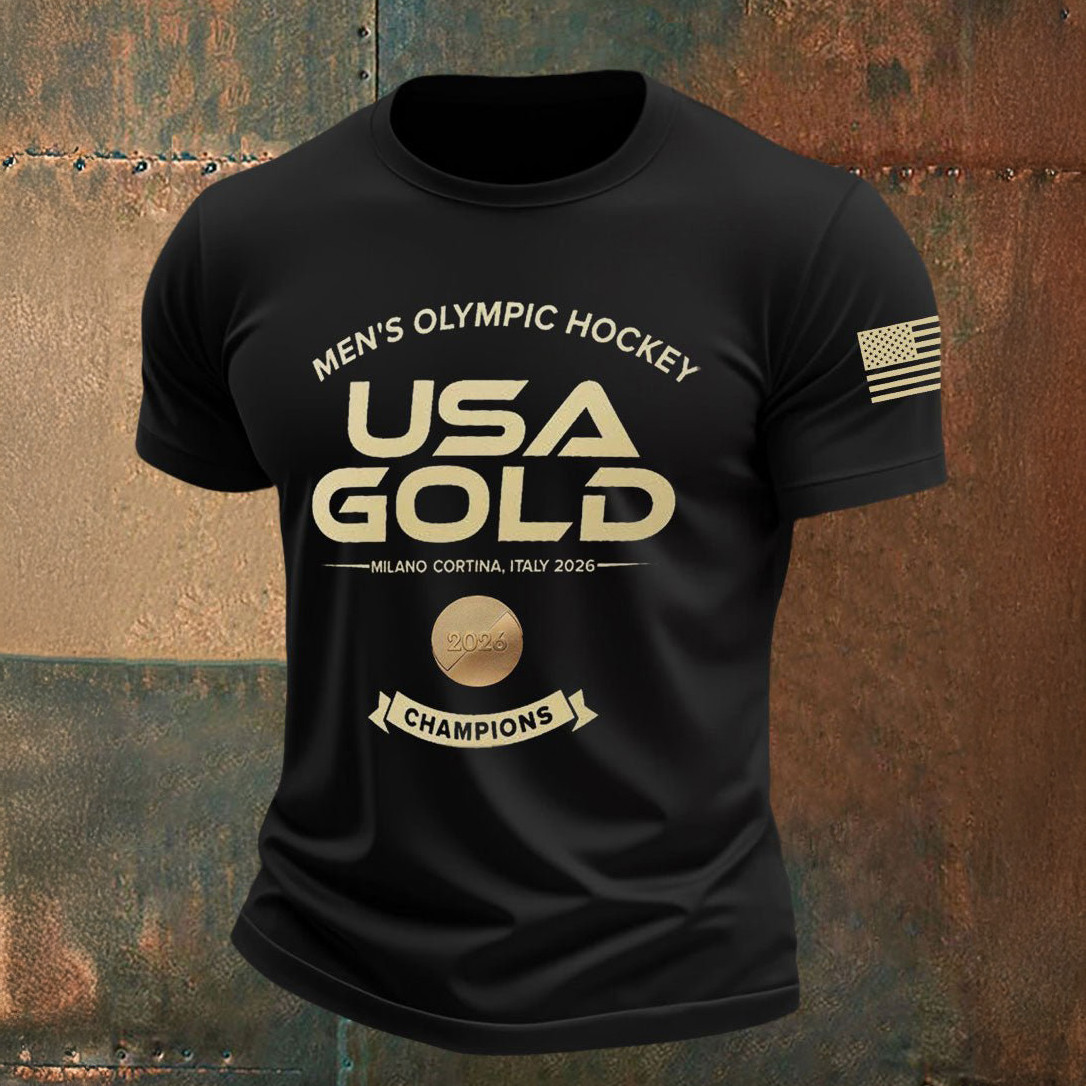 Men's Olympic Hockey USA Gold Champions T-Shirt USA Ice Hockey Team Shirt Gift For Fans
