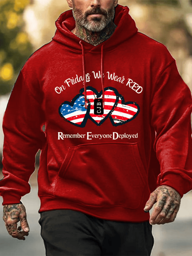 Men's On Fridays We Wear Red Print Hoodie Military Support Shirt Veteran Gift for Patriots