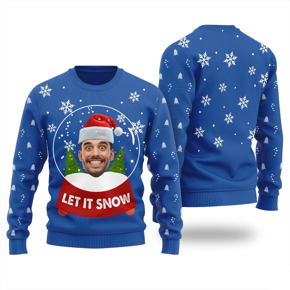 Mens Personalized Face Ugly Christmas Sweater Let It Snow Nice Christmas Sweaters For Men