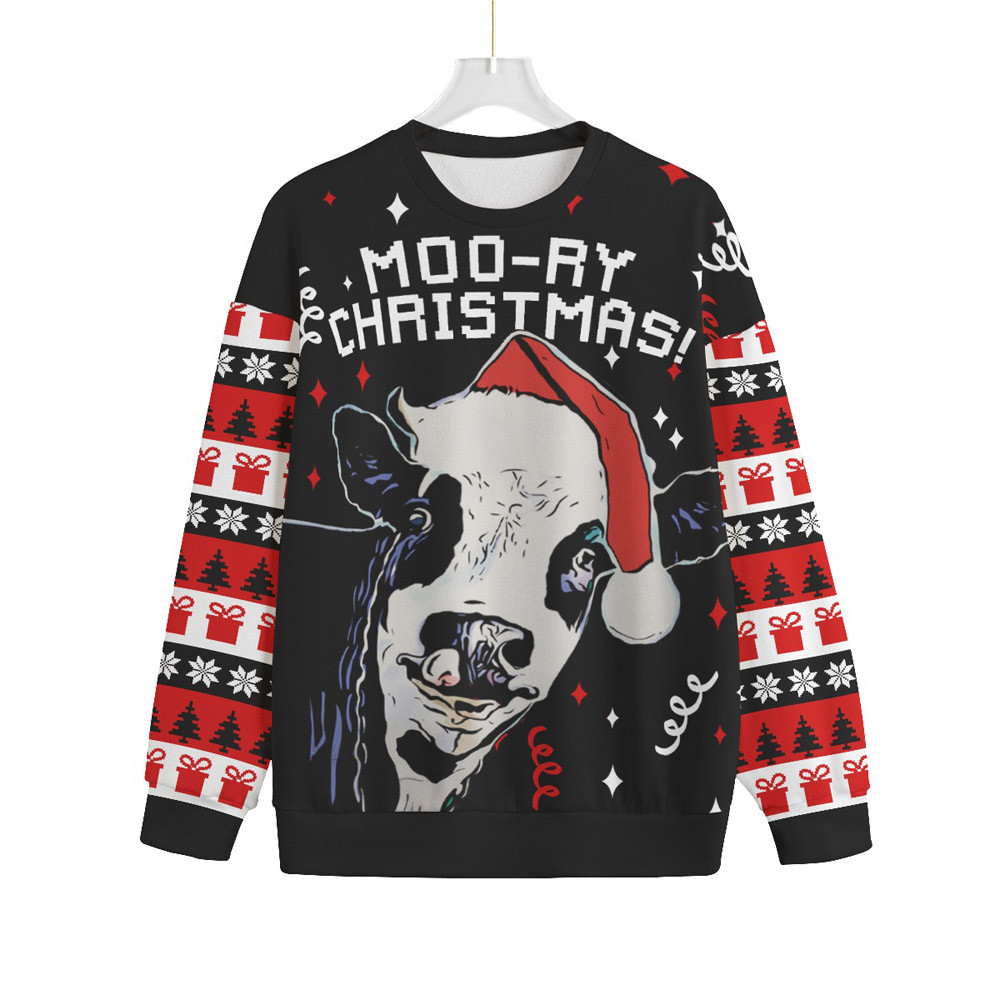 Mens Plus Size Ugly Sweater Christmas Cow Mens Oversized Sweater Trendy Winter Sweatshirt for Cozy Moments