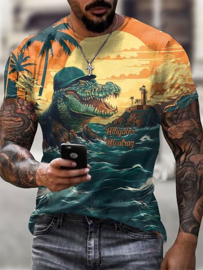 Men's Retro Alligator Alcatraz Funny Florida Everglades Dark Humor T-Shirt