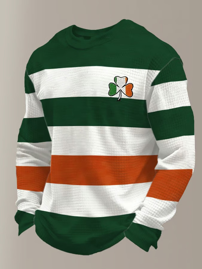 Men's Retro St Patrick's Day Printed Casual Long Sleeve T Shirt Green Holiday Gift Ideas