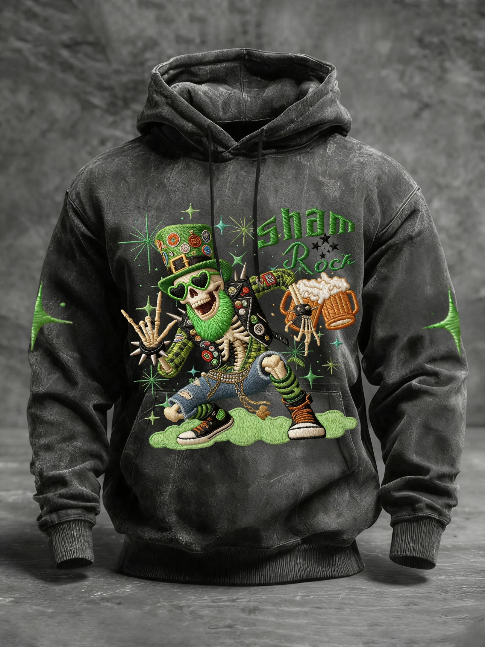Men's Retro St Patrick's Day Skeleton Shamrock Hoodie Saint Patricks Day Outfits Gifts For Him