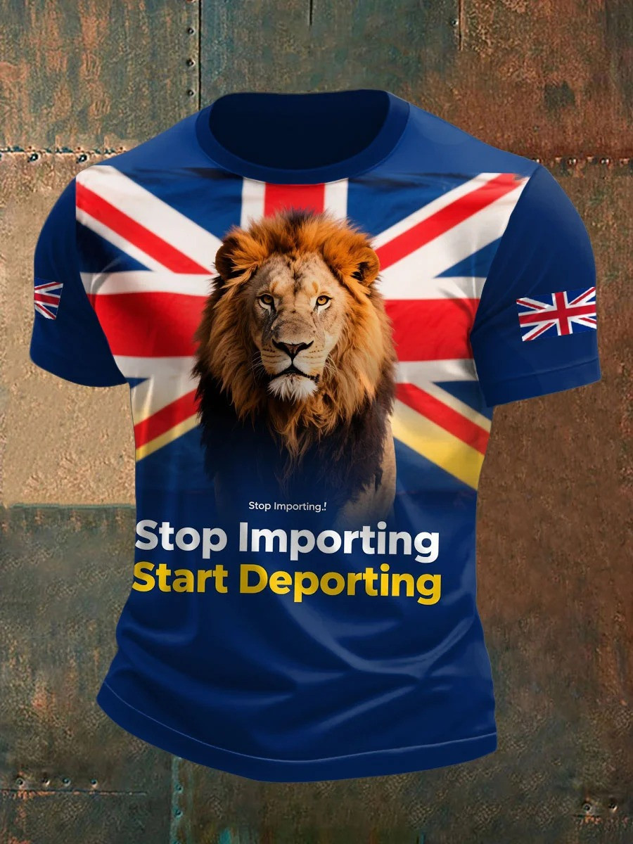 Men's UK Immigrant Stop Importing Start Deporting Printed T-shirt Gift For Patriotic, Military, Proud Military Navy