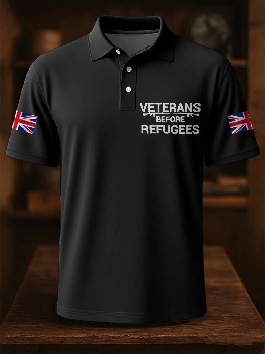 Men's UK Immigration Veterans Before Refugees Printed Casual Tops Gift For Patriotic, Proud Military