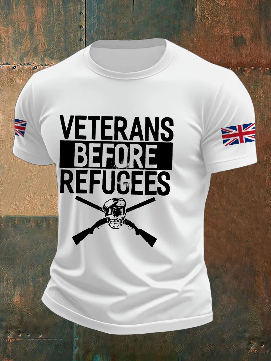 Men's UK Immigration Veterans Before Refugees Printed T-shirt Gift For Patriotic, Military, Proud Military Navy
