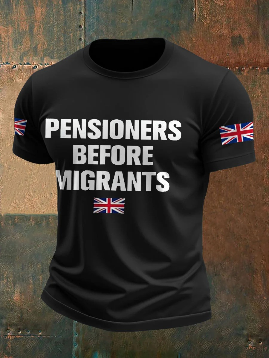 Men's UK Immigration Veterans Before Refugees Printed T-shirt Gift For Patriotic, Proud Military