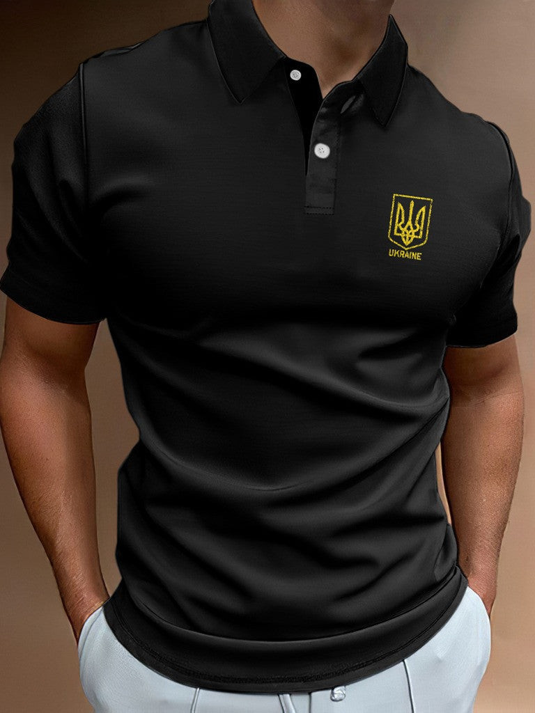 Men's Ukrainian Trident Flag Inspired Print Buttons Polo Shirt Retro Gift for Him Men's Ukrainian Trident Flag Inspired Print Buttons Polo Shirt Retro Gift for Him
