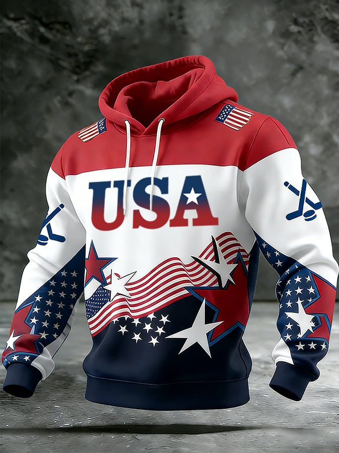 Men's USA Ice Hockey Print Hoodie GameDay Apparel Best Gifts For Hockey Lovers