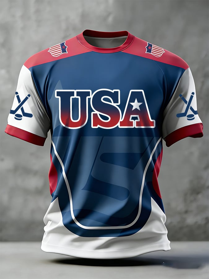 Men's USA Ice Hockey Print T-Shirt Game Day Clothing Gifts For Hockey Fan