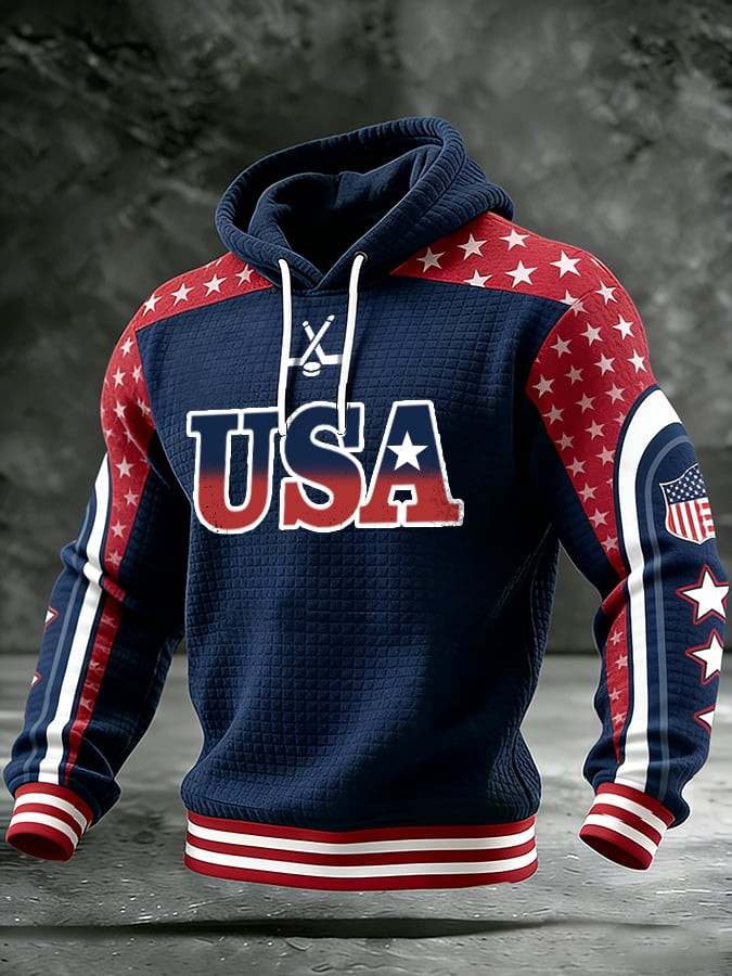 Men's USA Ice Hockey Waffle Hoodie Game Day Apparel Good Gifts For Hockey Fans Men's USA Ice Hockey Waffle Hoodie Game Day Apparel Good Gifts For Hockey Fans