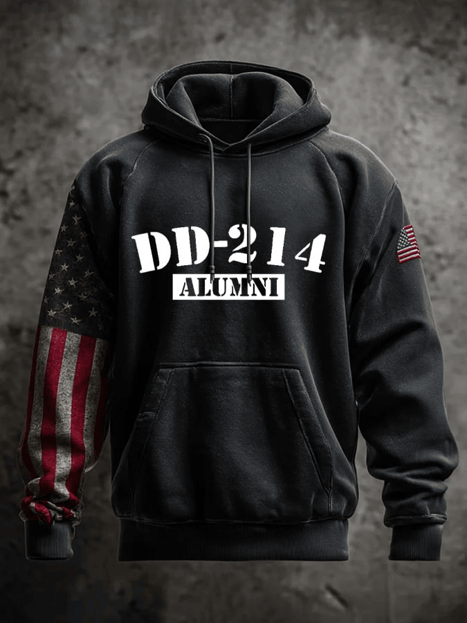 Men's Veteran Print Long-Sleeved Hooded Sweatshirt Veterans Day Clothing Gift for Husband