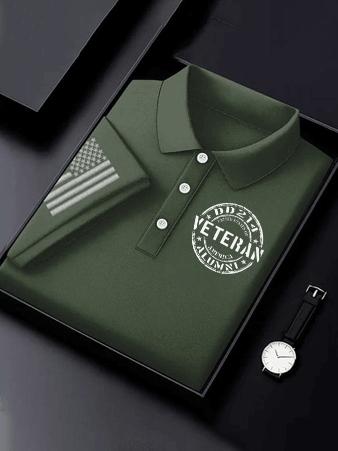 Men's Veteran Print Polo Shirt Patriotic Veterans Day Shirt Gift for Men
