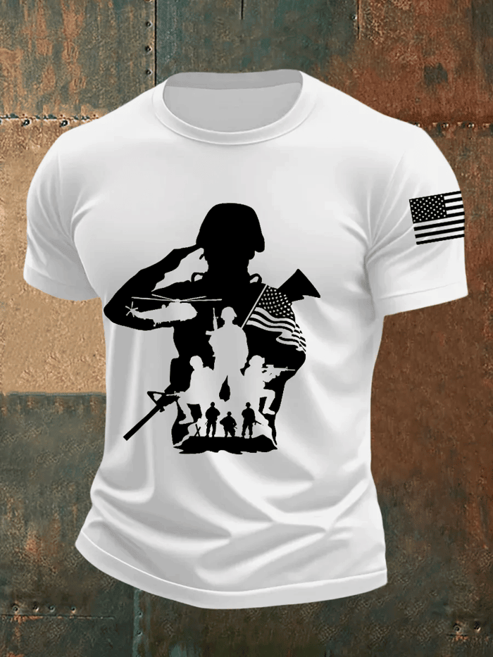 Men's Veteran Printed Round Neck T-Shirt Veteran Day Gift for Dad