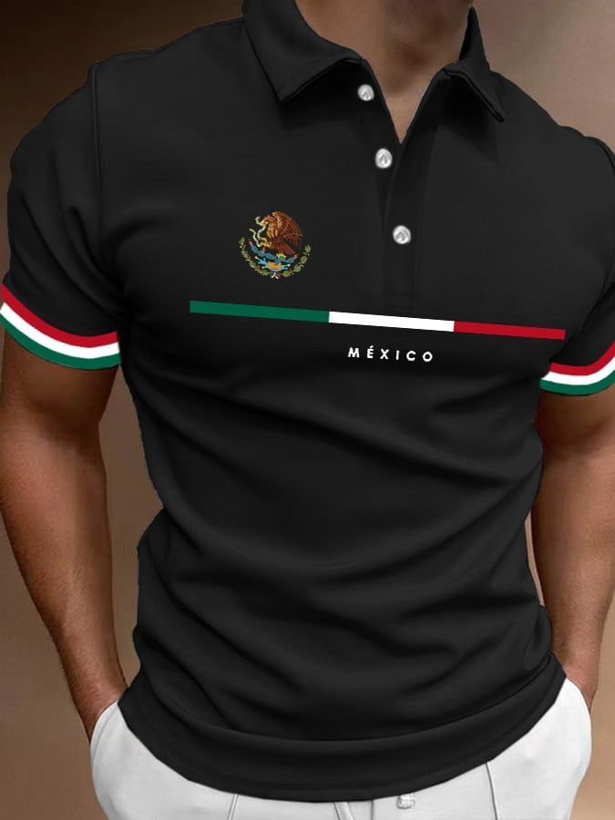 Men's Vintage Polo Shirt With Mexican Flag Patriotic Shirt Gifts For Dad