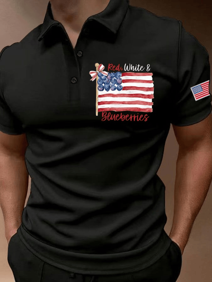 Men's Vintage Red White And Blueberries Printed Polo Shirt