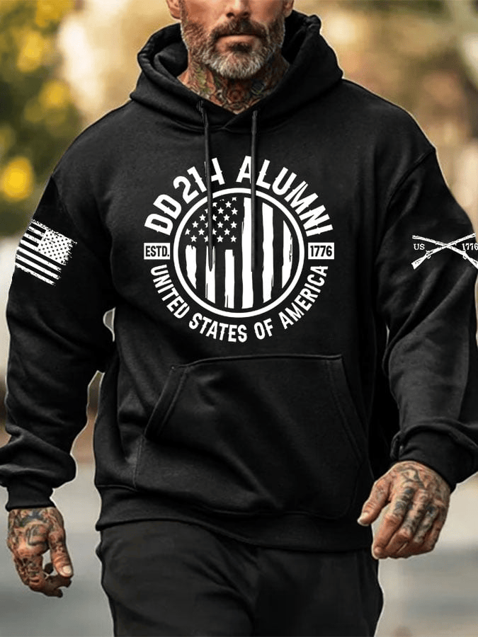 Men's Vintage Veteran Print Casual Hoodie Veteran Day Gift for Dad