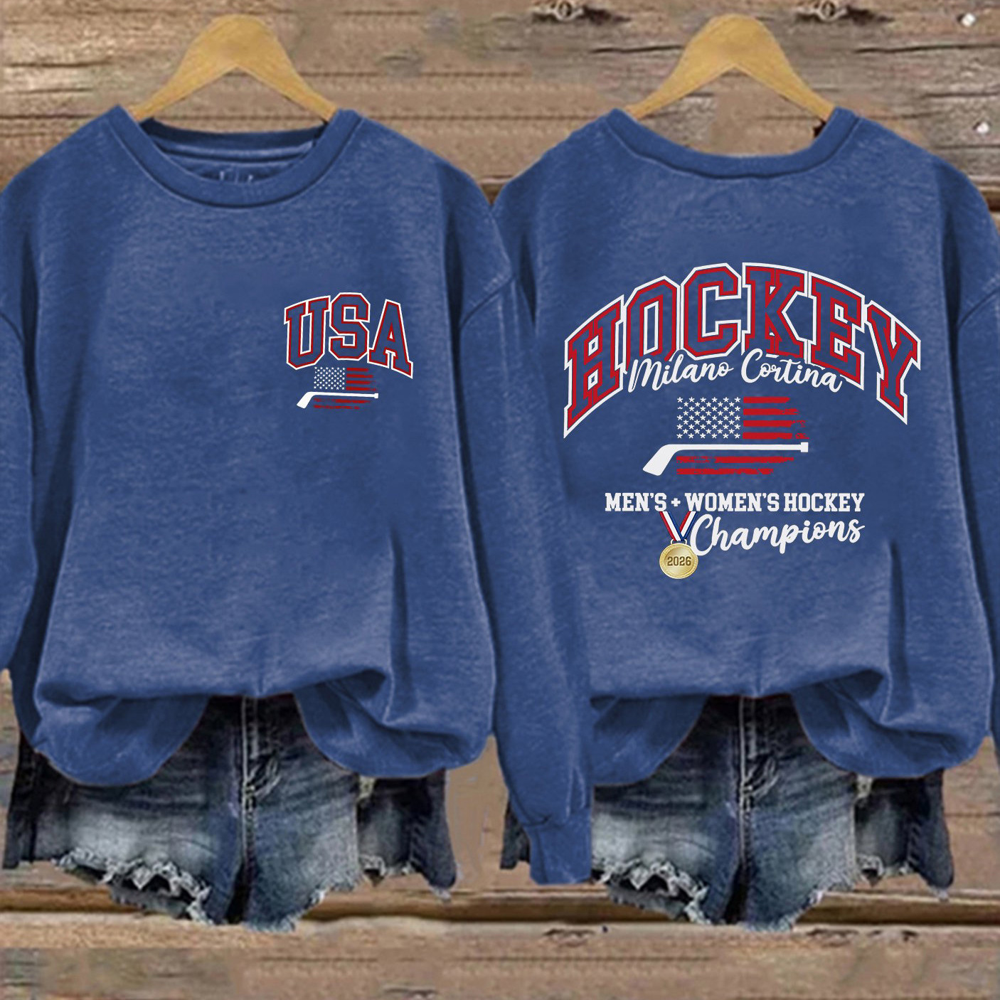 Men's Women's Hockey Champions 2026 Milano Cortina Sweatshirt USA Hockey Gold Merch Fan Gear