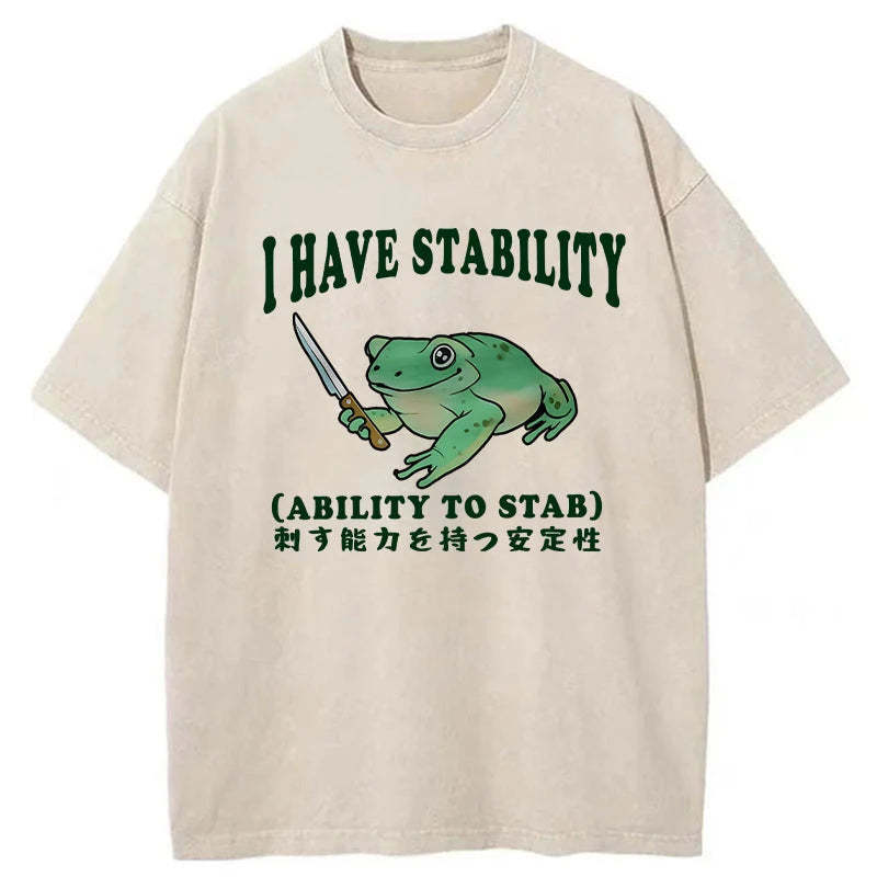 Mentally Stable Assassin Frog Washed T-Shirt Retro Humor Graphic Top Gifts For Best Friend