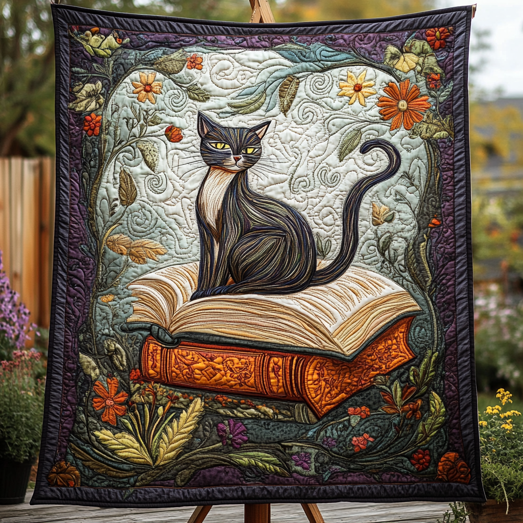 Meow and Mysteries Quilted Blanket Gifts For Cat Owners
