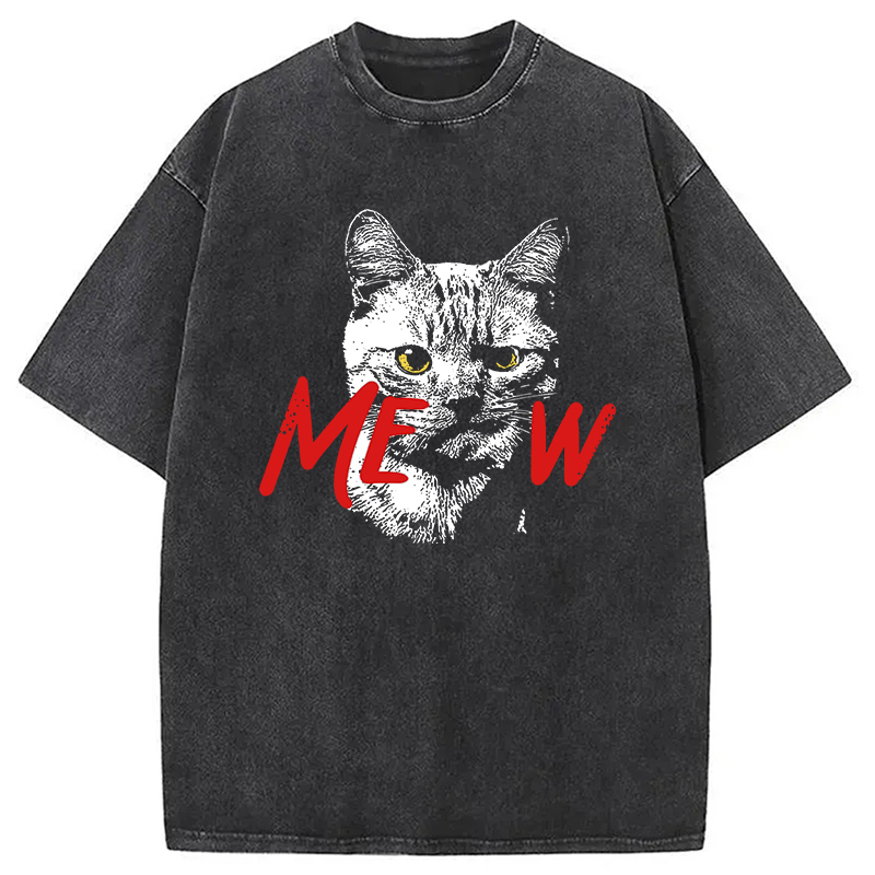 MEOW Cat Funny Washed T-Shirt Trendy Everyday Casual Outfit Gifts For Sister