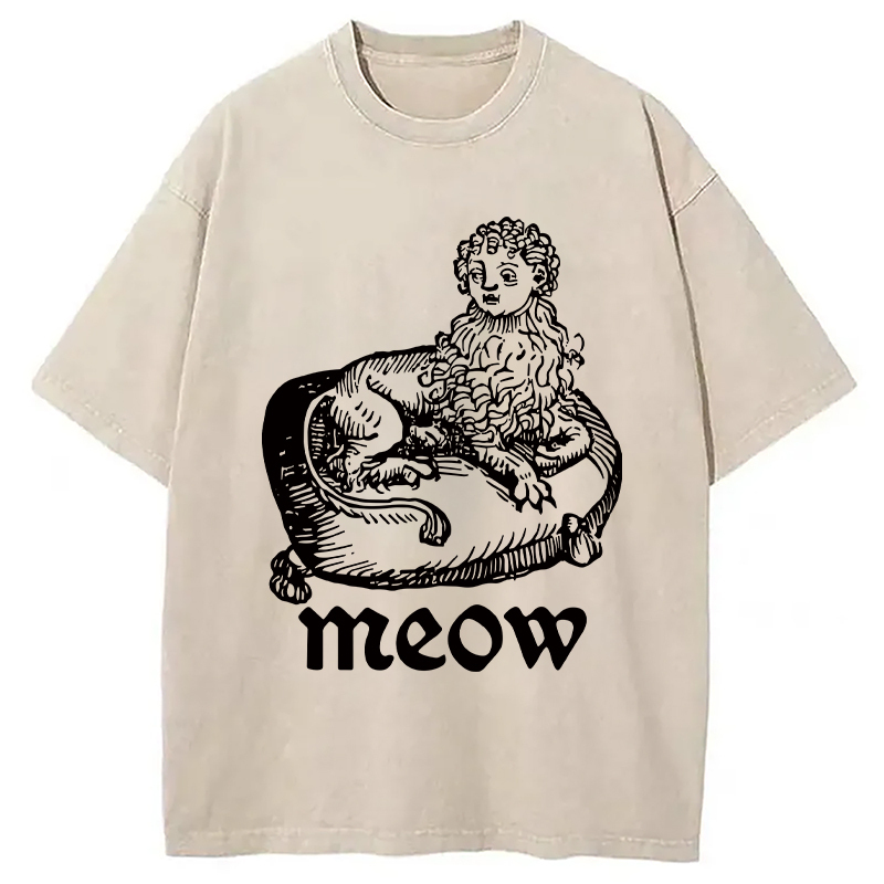 Meow Funny Meme Washed T-Shirt Casual Oversized Outfit Style Gifts For Her Meow Funny Meme Washed T-Shirt Casual Oversized Outfit Style Gifts For Her