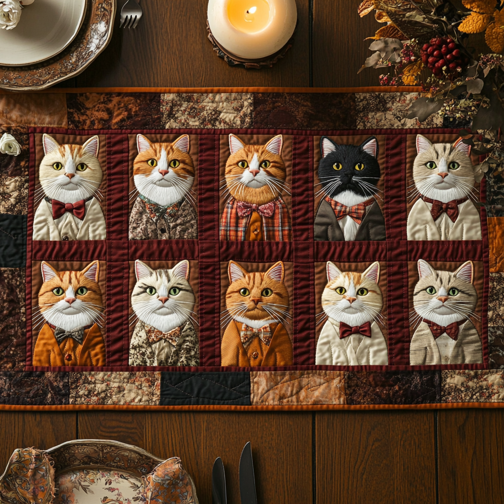 Meow Garden Quilted Table Runner Dining Table Decor Ideas Gift Ideas For Cat Lovers